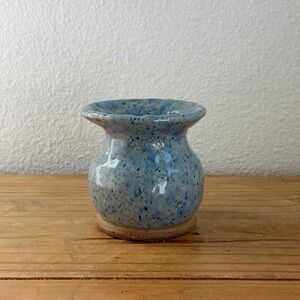 Speckled Blue Stoneware Bud Vase Small Handmade Studio Pottery Signed